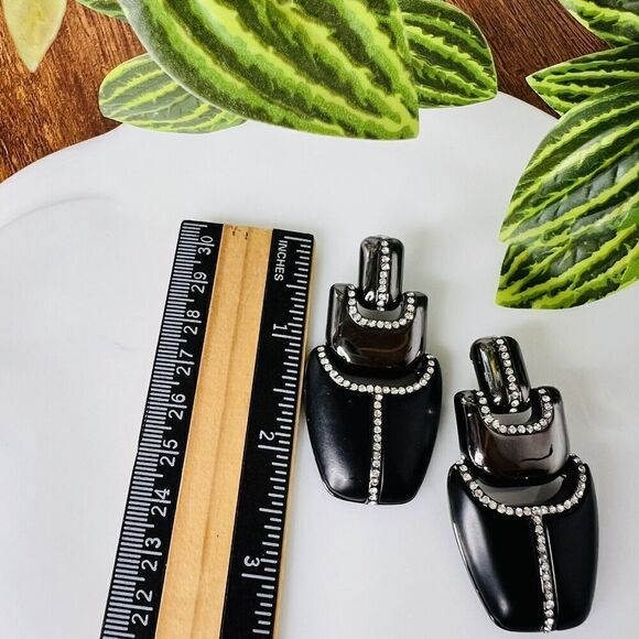 Kara Ross Black Label by Chico’s Huge Black Gunmetal Crystals Clip On Earrings - Picture 9 of 9